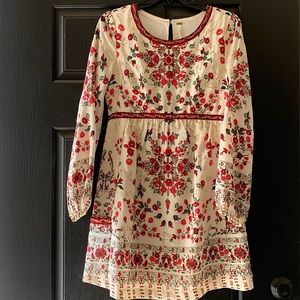 Hard To Find Free People Boho Red Floral Sequined Russian Baby Doll Dress